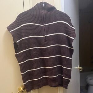 Elan Brown Knit Cowl Sweater with Cream Stripes